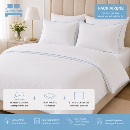 "Pack AIRBNB" Parure de Lit 4 pièces en 100% COTTON  Ref: CV0146