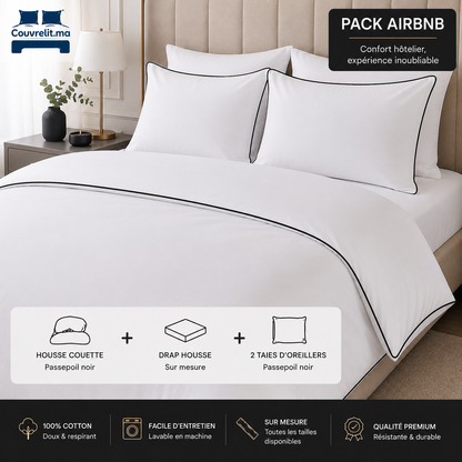 "Pack AIRBNB" Parure de Lit 4 pièces en 100% COTTON  Ref: CV0146