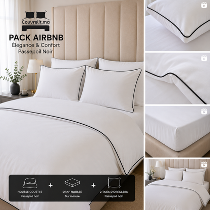 "Pack AIRBNB" Parure de Lit 4 pièces en 100% COTTON  Ref: CV0146
