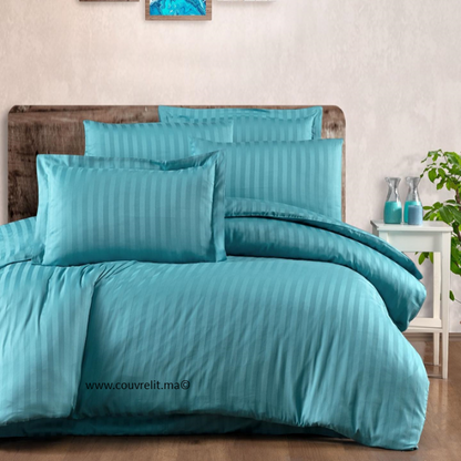 TURQUOISE Ensemble Housse de couette de Satin rayé 100 % Cotton Ref: cv00135