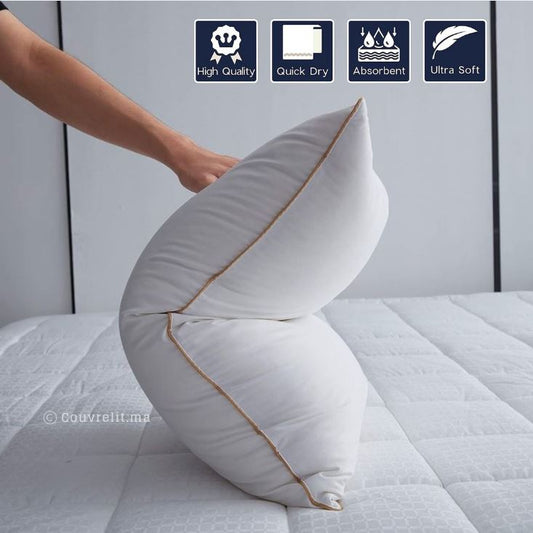 Oreiller de lit en ouate siliconée pour dormir, Protection du cou, taie 100% coton - Ref: OR0110
