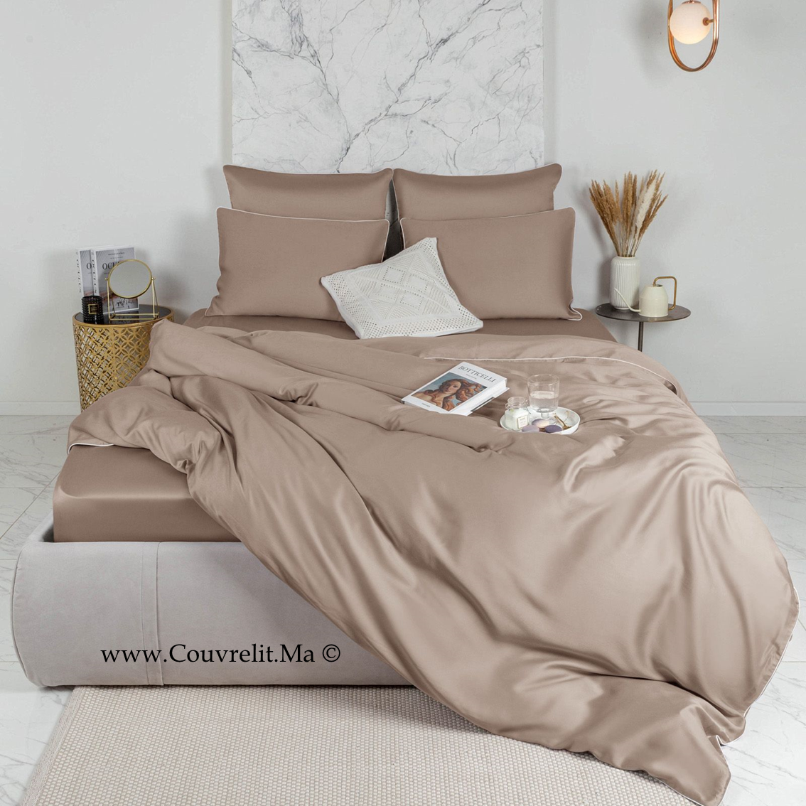 TAUPE - Ensemble Housse de couette de SATIN 100% Cotton Ref: CV0172
