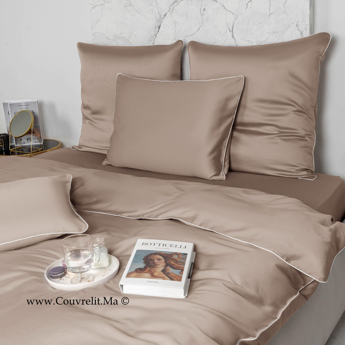 TAUPE - Ensemble Housse de couette de SATIN 100% Cotton Ref: CV0172