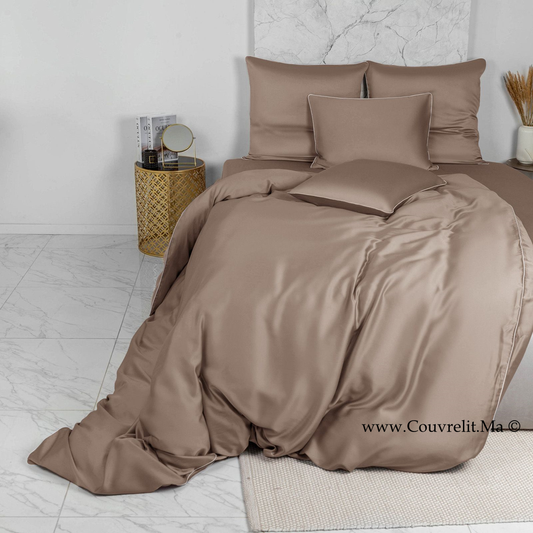 TAUPE - Ensemble Housse de couette de SATIN 100% Cotton Ref: CV0172