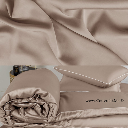TAUPE - Ensemble Housse de couette de SATIN 100% Cotton Ref: CV0172