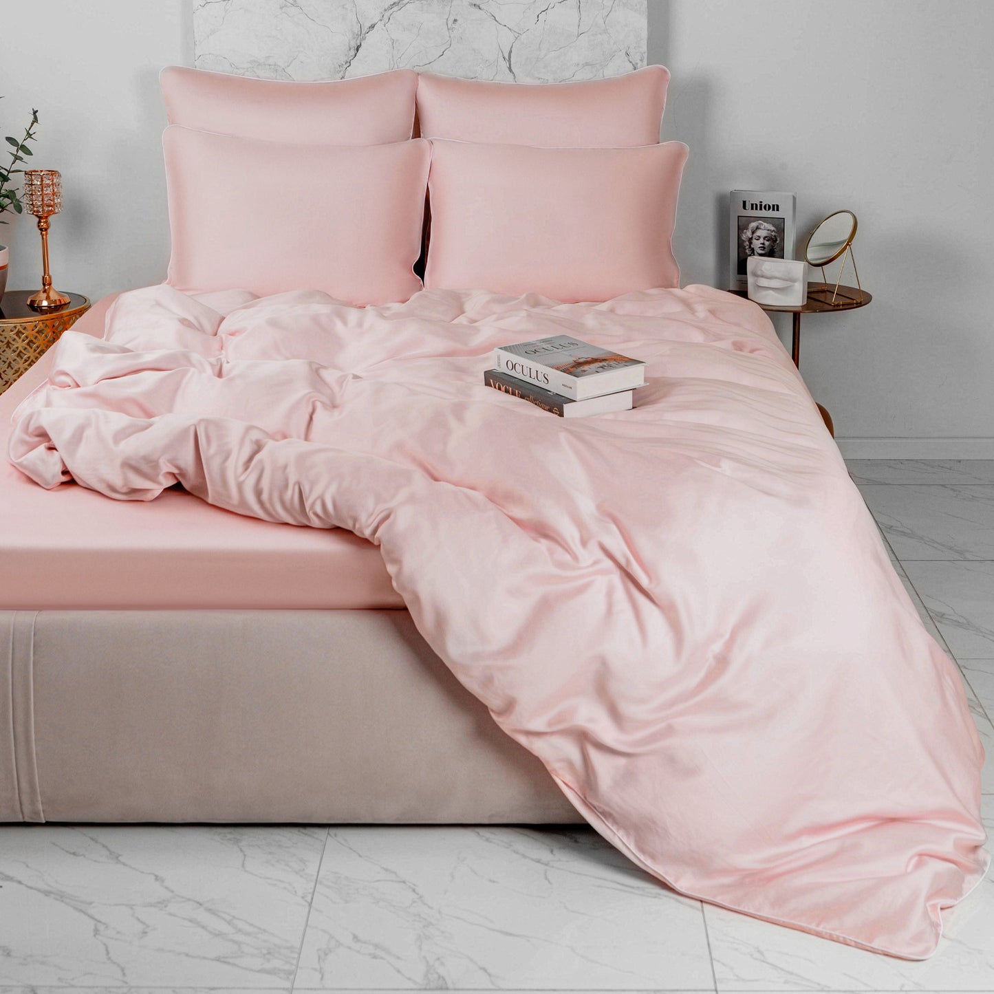 SAUMON - Ensemble Housse de couette SATIN 100% Cotton Ref: CV0172