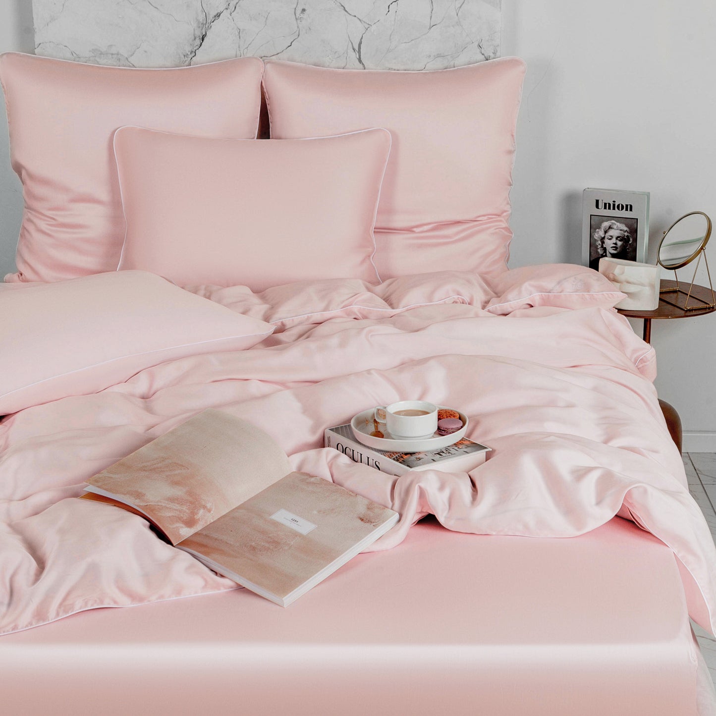 SAUMON - Ensemble Housse de couette SATIN 100% Cotton Ref: CV0172