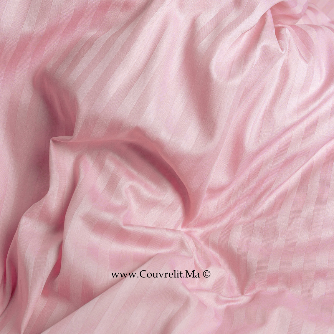 ROSE CLAIR - Ensemble Housse de couette de Satin rayé 100 % Cotton Ref: CV0170