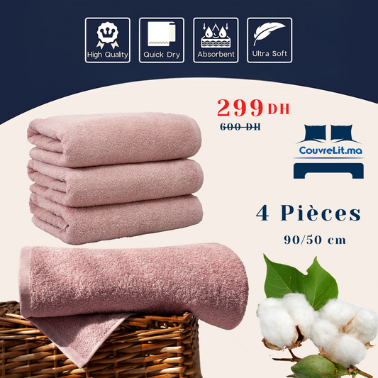Lot de 4 Serviettes SAUMON de Qualité Supérieure –90x50 cm